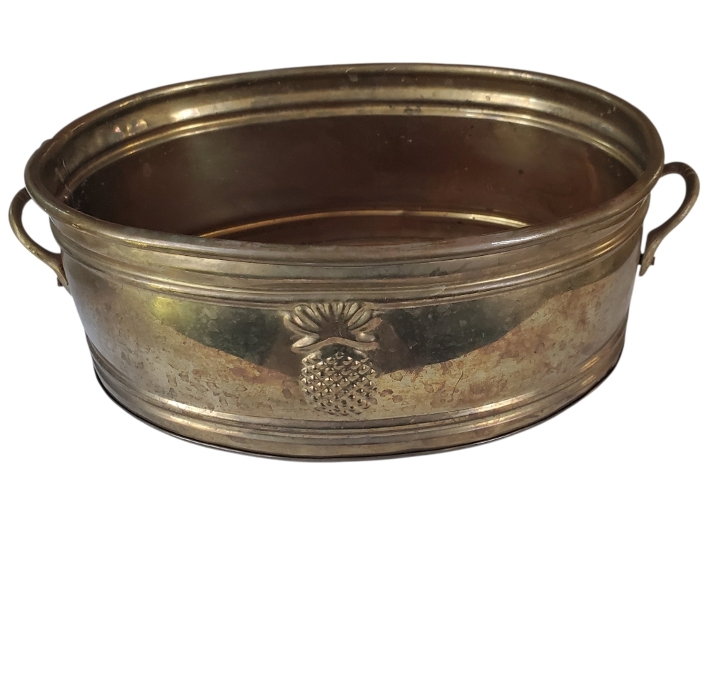 VINTAGE MCM Solid Brass Pineapple Oval Planter – Made in India